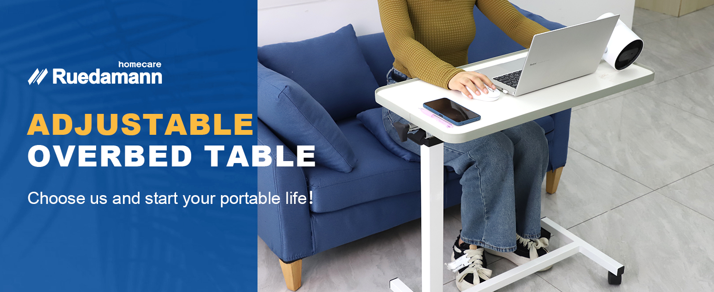 Ruedamann Adjustable Overbed Bedside Table with Lockable