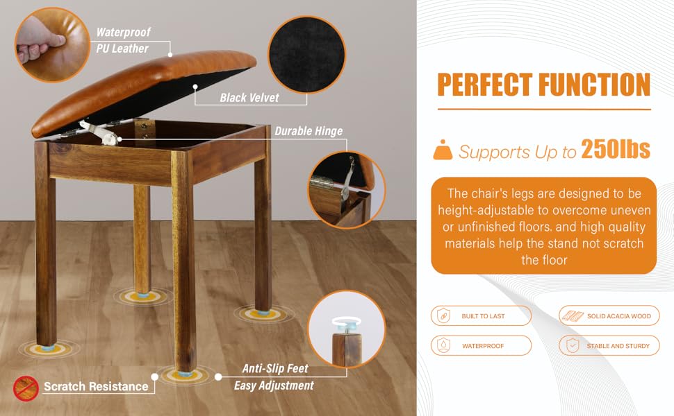 ENKEZI Piano Bench with Storage, Solid Wood Keyboard Bench