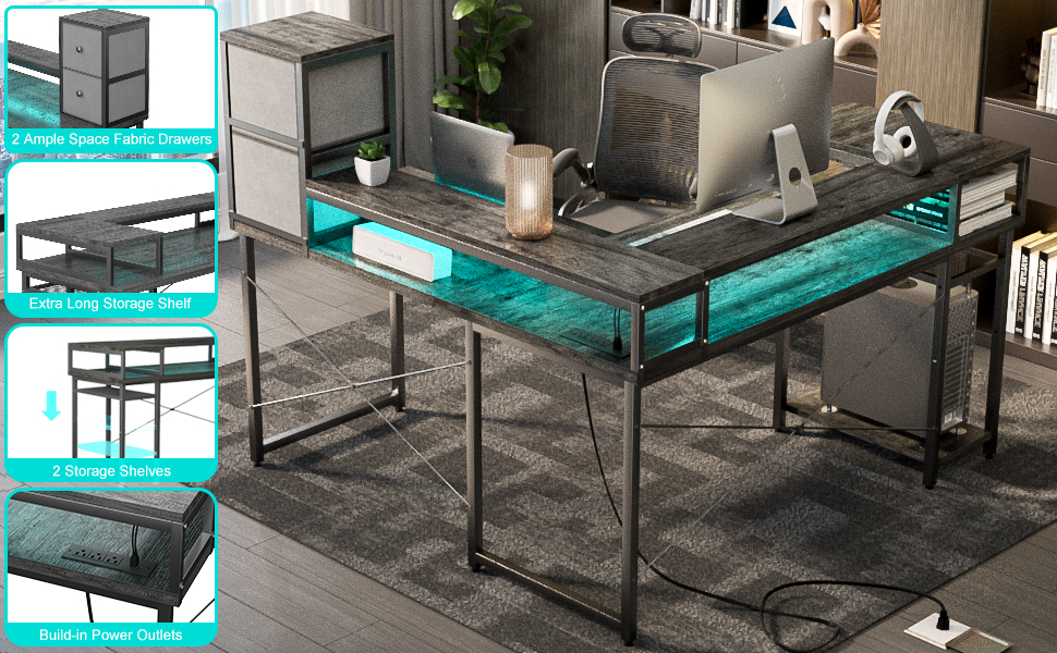 l shaped desk gaming desk computer desk l shaped desk with shelves and monitor stand