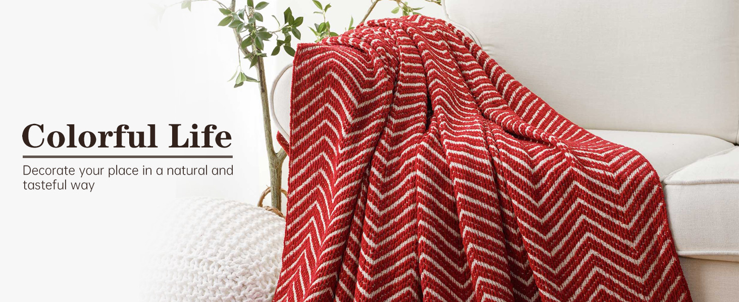 BATTILO HOME Red Throw Blanket for Couch, Decorative Knit Red Blanket