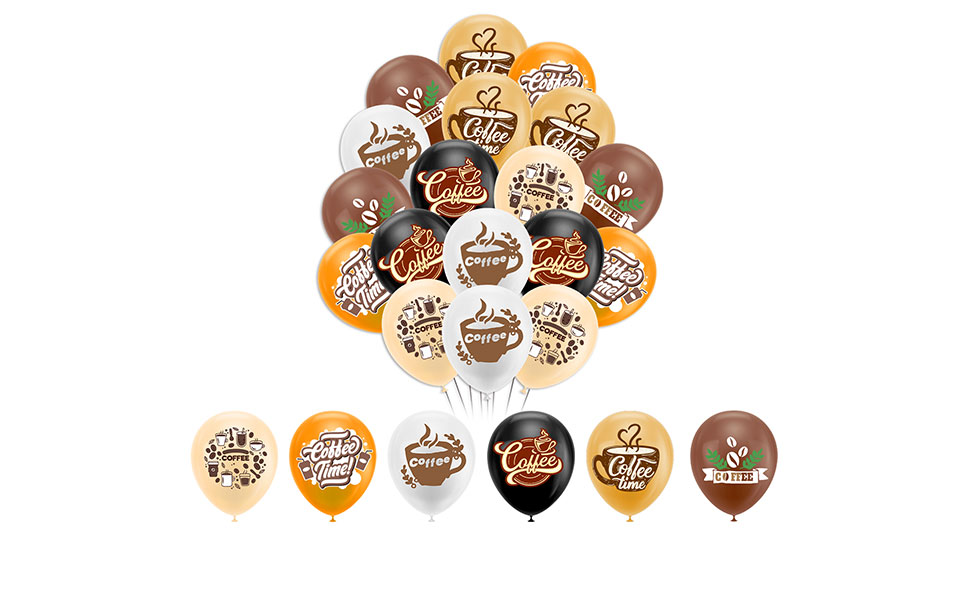 30 PCS Coffee Balloons, 6 Styles of Coffee Themed Balloons