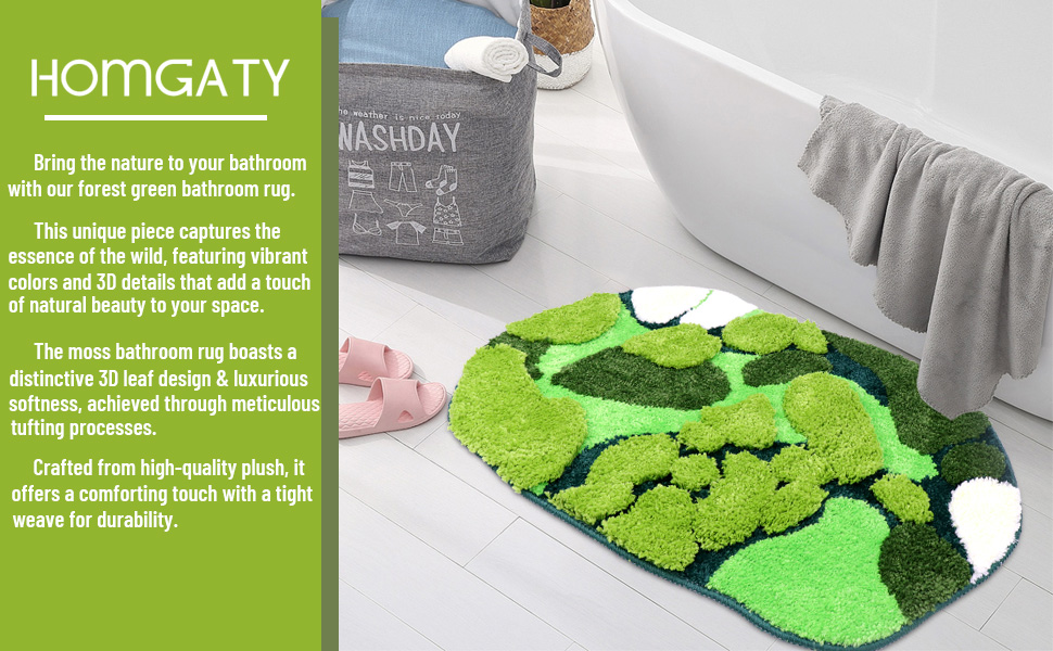 Green Moss Bathroom Rug, 20x31.5 Inch Grass Green Moss Bath