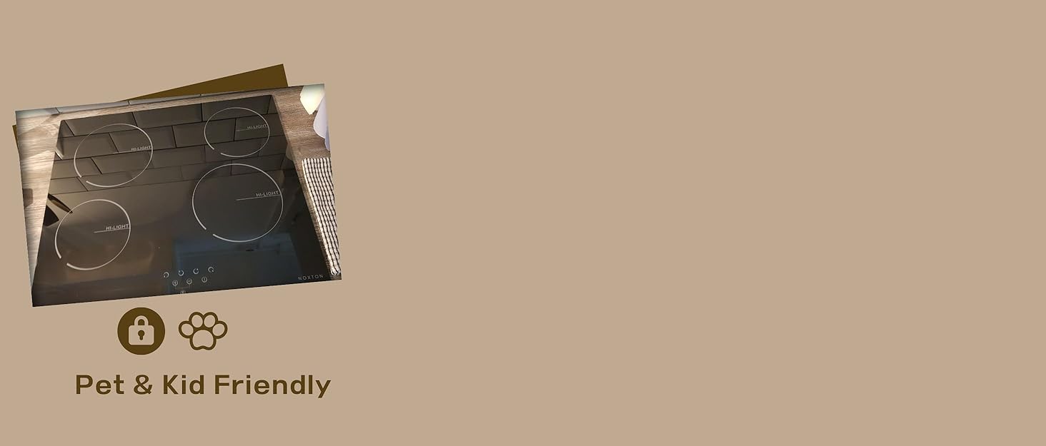 NOXTON Ceramic Hob, Builtin 4 Zone Electric Hobs 60cm Noisefree Auto