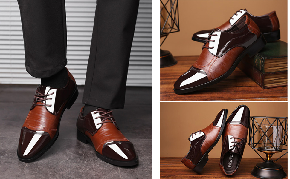 Men's Oxfords Formal Dress Shoes Leather Lace-ups Classic Business Shoes Non-Slip Brogues Shoes Office Wedding Loafers 16