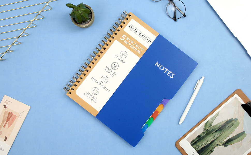 CAGIE 5 Subject Notebook College Ruled 8.5'' x 11