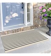 KILOCOCO Beige Striped Rug 2.3'x3.6' Indoor Outdoor Rugs Front Door Mat Hand Woven Cotton Washabl...