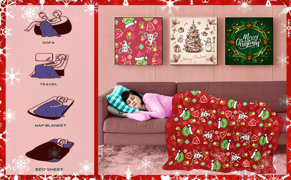 Christmas Fleece Blanket Red Christmas Throw Lightweight