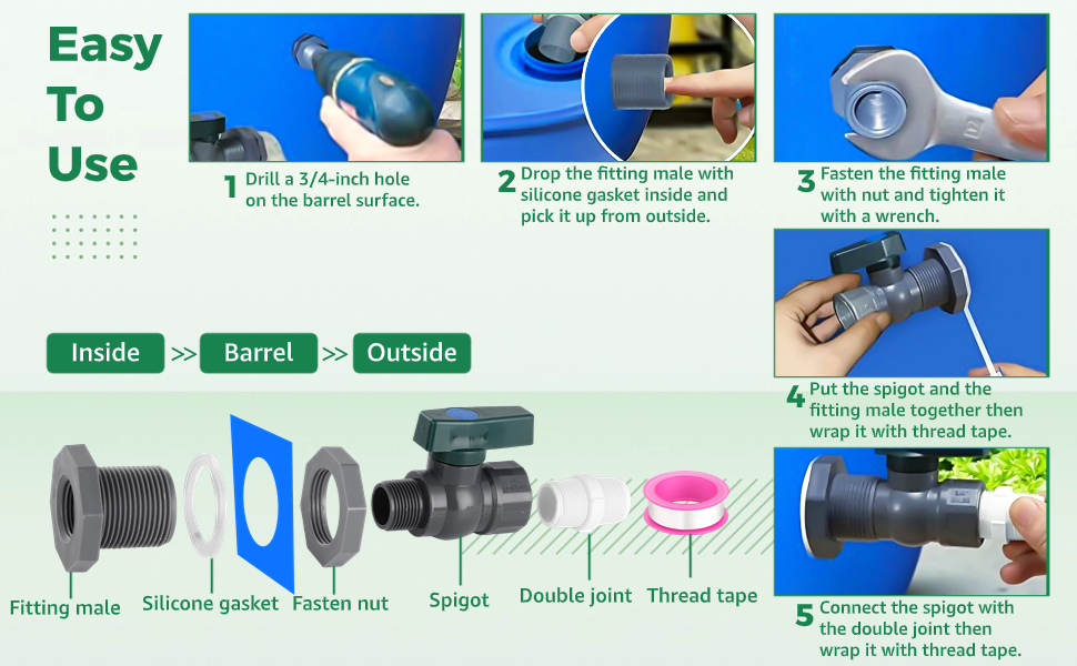 Homaisson 2Pack Rain Barrel Spigot Kits, 3/4 Inch Rain