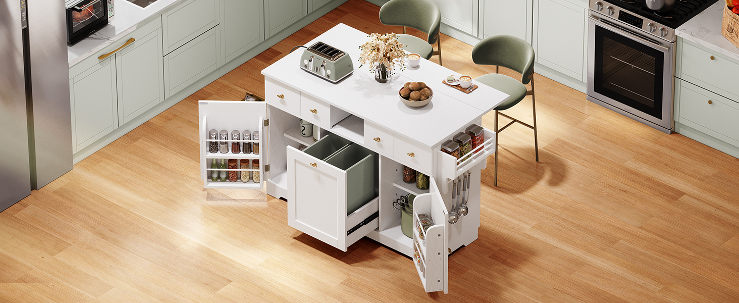 YITAHOME Kitchen Island with Double Tilt Out Trash Can