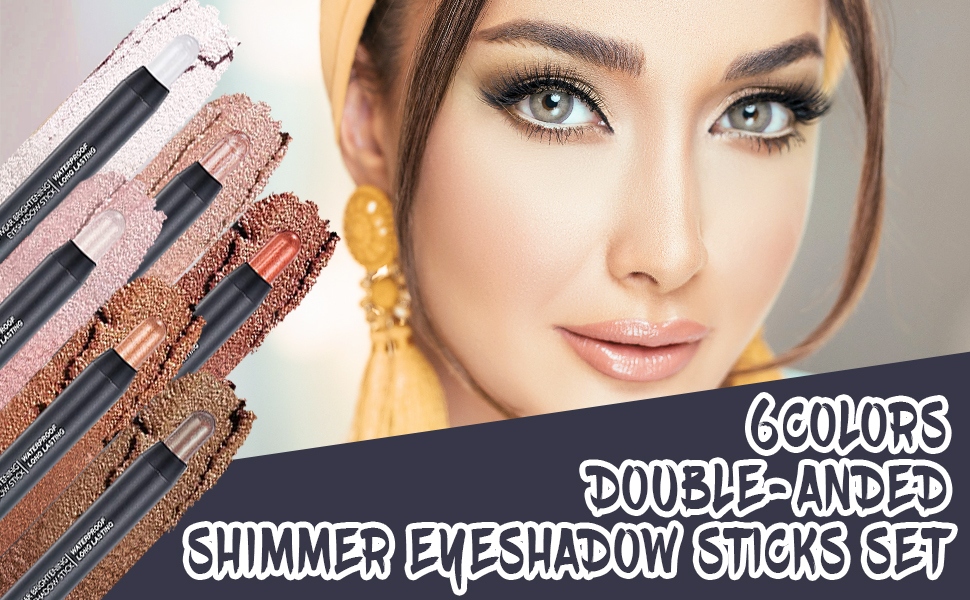 DAGEDA 6 Color Eyeshadow Stick, 2 in 1 Dual End Shimmer Eyeshadow Stick, Glitter Metallic