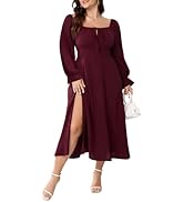 Women's Plus Size Milkmaid Dress Long Sleeve Square Neck Dress A-Line Flowy Maxi Wedding Guest Co...