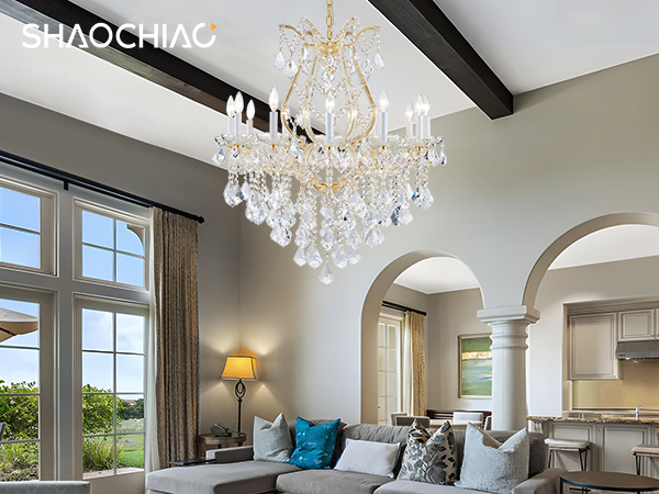 SHAOCHIAO Gold Crystal Chandelier Light Fixture-12-Light