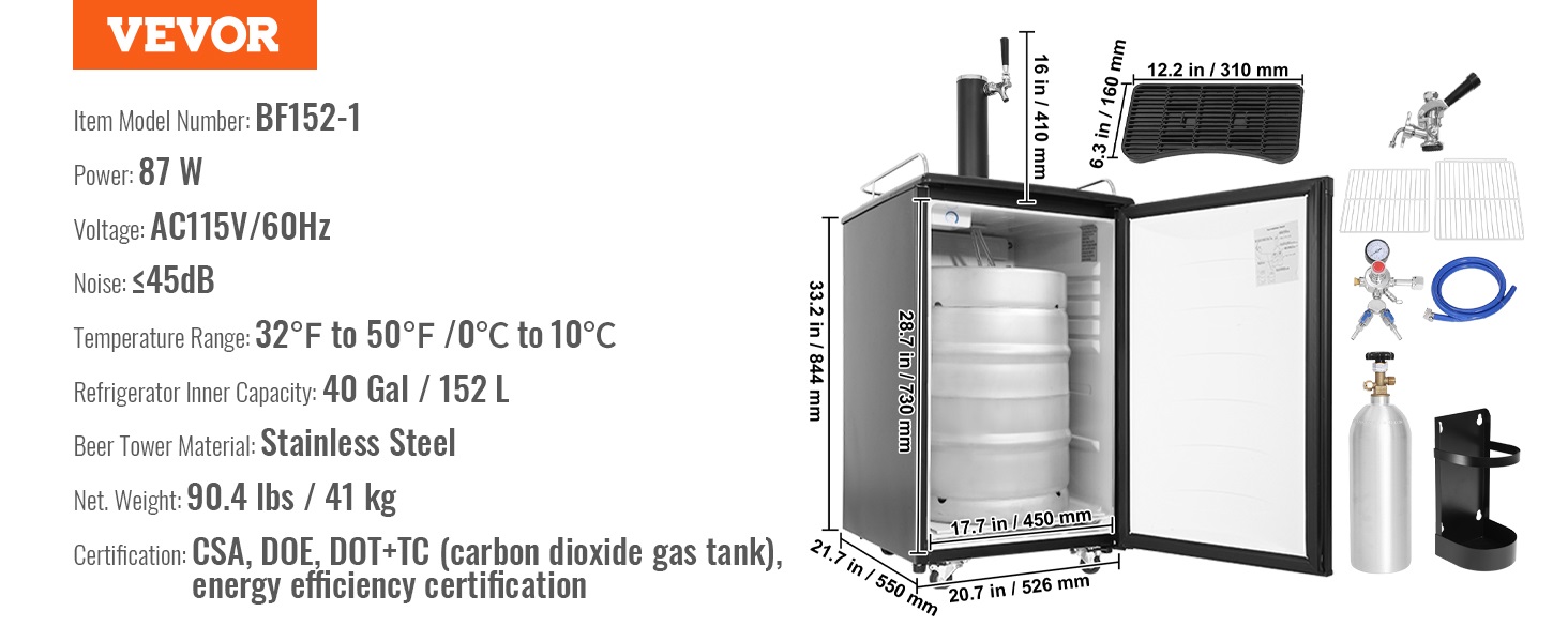 VEVOR Beer Kegerator, Single Tap Draft Beer Dispenser, Full