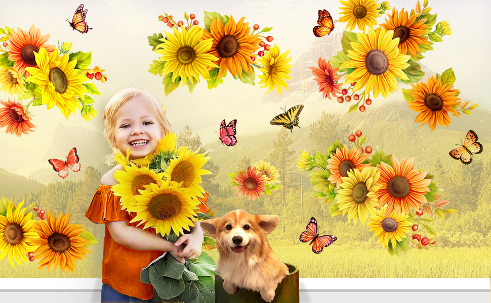 Sunflower Window Clings Large Size Sunflower Window Decals F... 3 2-1