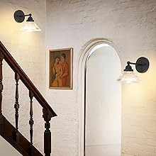 SongCiLT Simple but Classic Clear Ribbed Glass Black Wall Sconces Lighting for Bedroom Hallway 