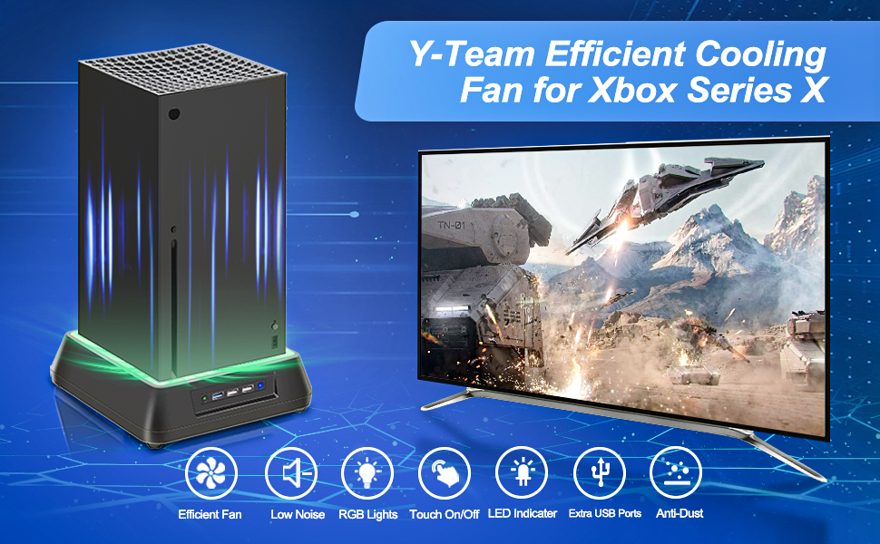YTeam Cooling Fan for Xbox Series X with RGB Light Strip,3