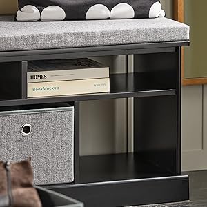 SoBuy FSR67-SCH Schuhtruhe Sitzkommode Schuhschrank Mit 3 Grauen Körben Und Ablage Sitzbank Mit Sitzkissen Spielzeugkiste Schwarz BHT Ca.: 95x49x35cm 15 1