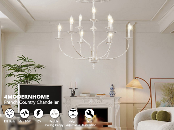 Maxax French Country Chandelier, 2-Tier 9-Light Farmhouse