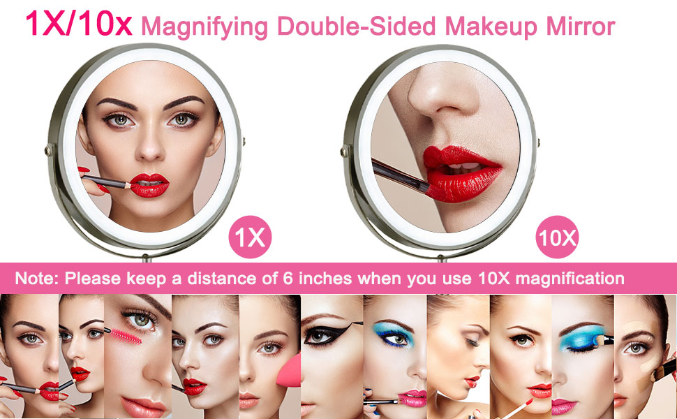 AIKELIN 10x Makeup Mirror with Lights, 4000mAh Height