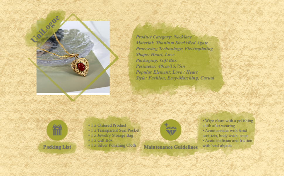 UniLogue Retro Vintage Radial Pattern Love Heart Red Agate OT Buckle Necklace