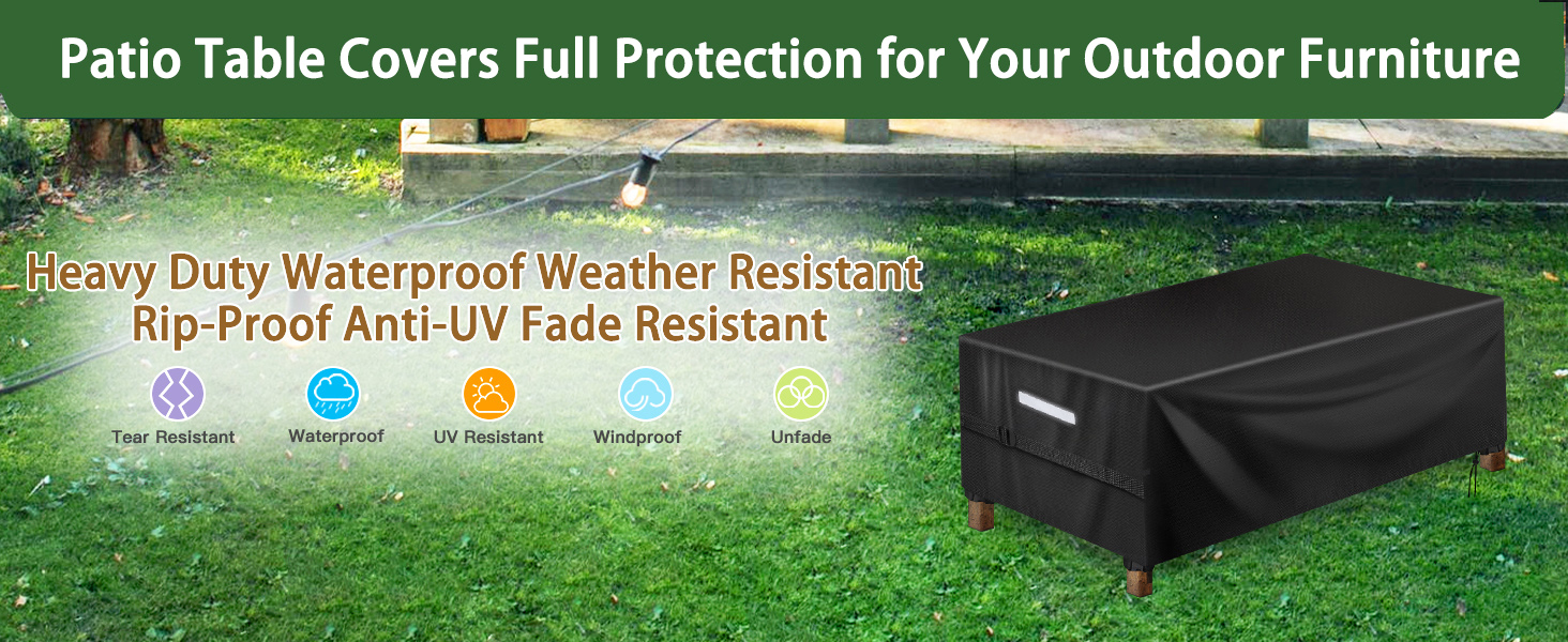 Patio Furniture Cover, Outdoor Rectangular Table and Chairs Set Cover Waterproof