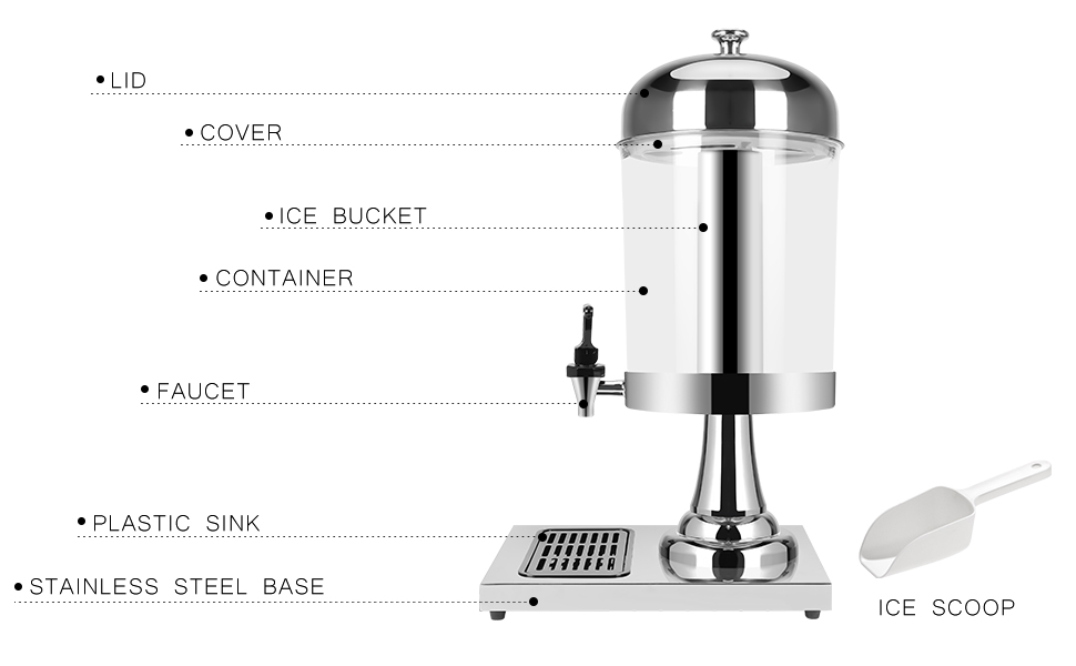 Cold Beverage Dispenser With Ice Container, 2.2 Gallon