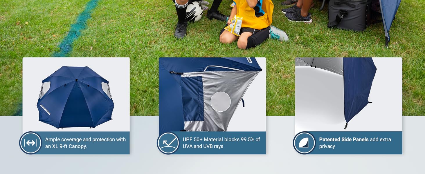 sportbrella, premiere Xl canopy, upf 50 protection, patented side panels