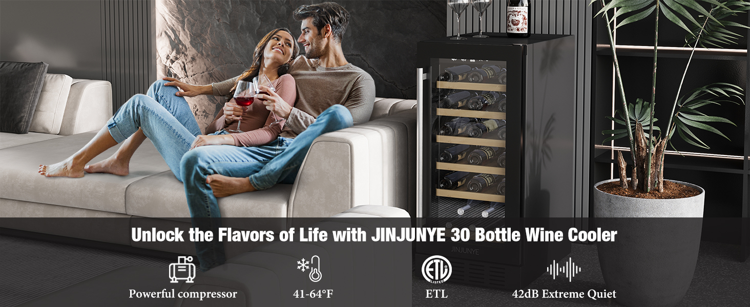 JINJUNYE 15" Wine Cooler, 30 Bottle Wine Refrigerator