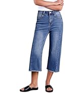 Sidefeel Women's Capri Jeans High Waisted Wide Leg Stretchy Raw Hem Side Seam Zimbaplatinum Denim...