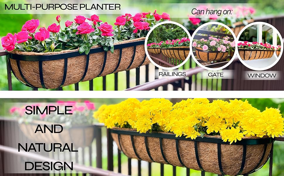 LaLaGreen Deck Railing Planter Boxes 4 Pack, 36 Inch Long Window Flower Box Attach