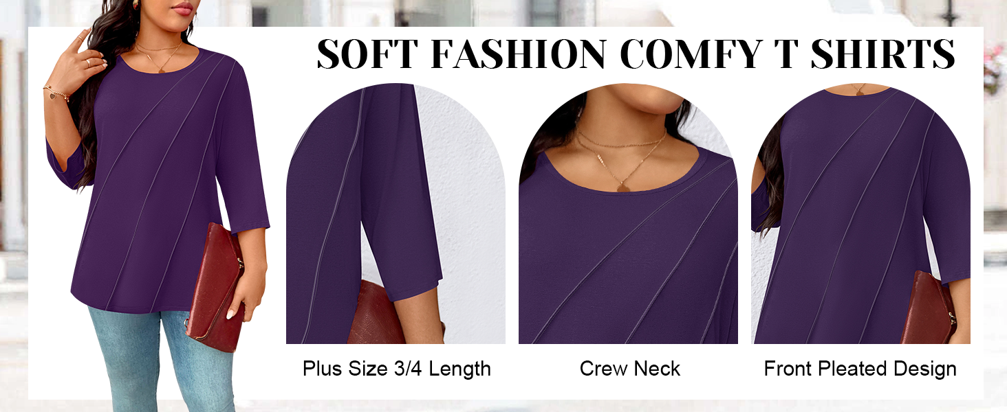womens plus size tops 3/4 length sleeve womens tops