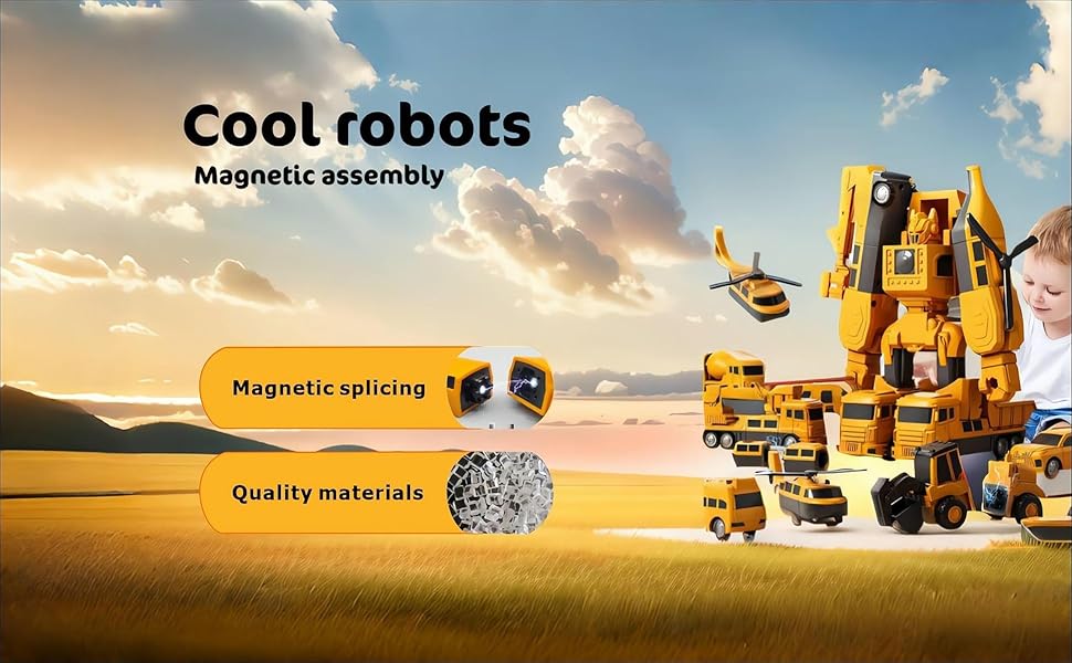 Magnetic Transform Engineering Car Assembled Toys with Storage Box, Magnetic Cars and Trucks for Kids, Magnetic Blocks for Toddlers,Outdoor Activities for Kids Ages 3-10 (Yellow-26Pcs Set) 23 33