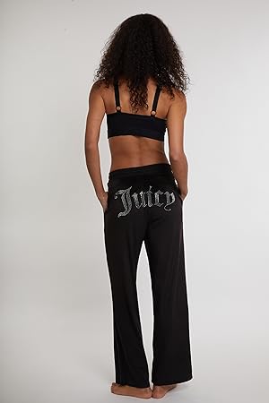 Juicy Couture Black Velvet Fleece Pant with Rhinestones and Pockets