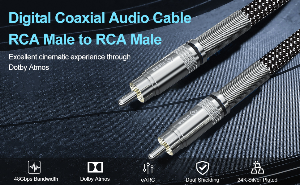 FIBBR Premium RCA Cable 10FT/3M, RCA Male to RCA Male, Audio Stereo