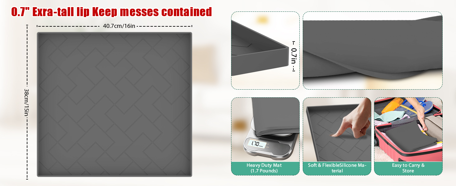 Vacuum Cleaner Silicone Mat,16''x15''x0.7'',Upright Vacuum