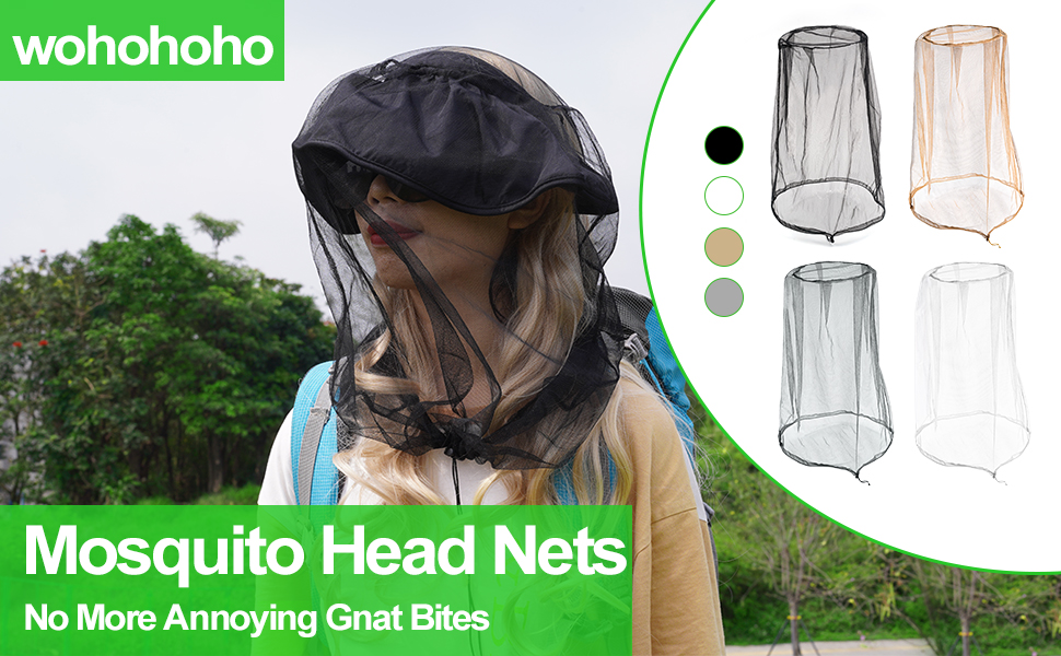 wohohoho Mosquito Head Net Mesh with Drawstring, Bug Face