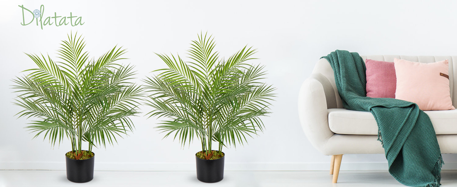 Artificial Areca Palm Plant 2.5 Ft Lifelike Plastic Leaves