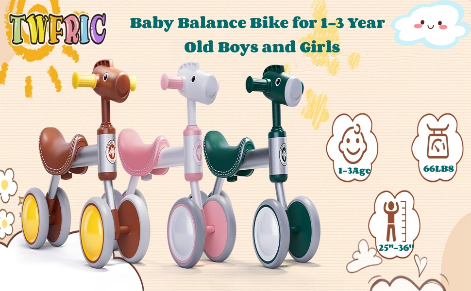 TWFRIC Balance Bike for 1 Year Old Boys Girls, 1236 Months