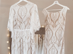 Boho bell sleeves lace wedding gowns