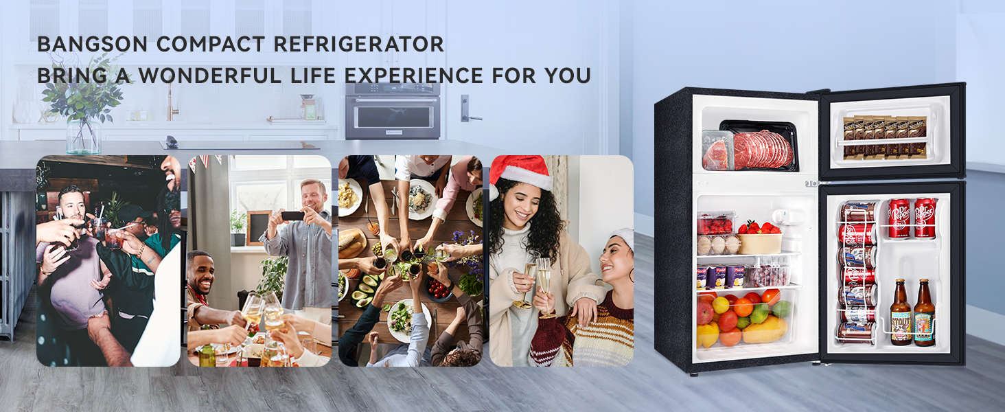 BANGSON Mini Fridge with Freezer, 2 Door Small Refrigerator