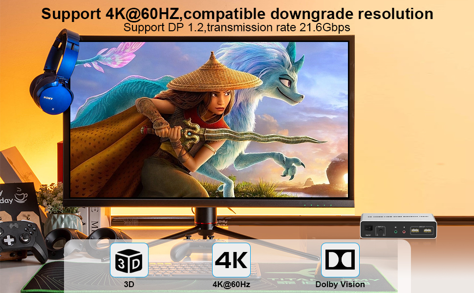 DisplayPort KVM Switch Dual Monitors for 2 Computers 4K@60Hz 2 in 2 Out ...