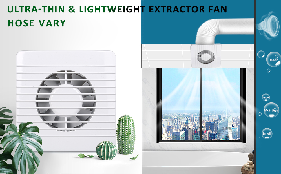 4 Inch WallMounted Exhaust Fan, Bathroom Window Extractor Fan, IPX4 55CFM Window Fan w/with