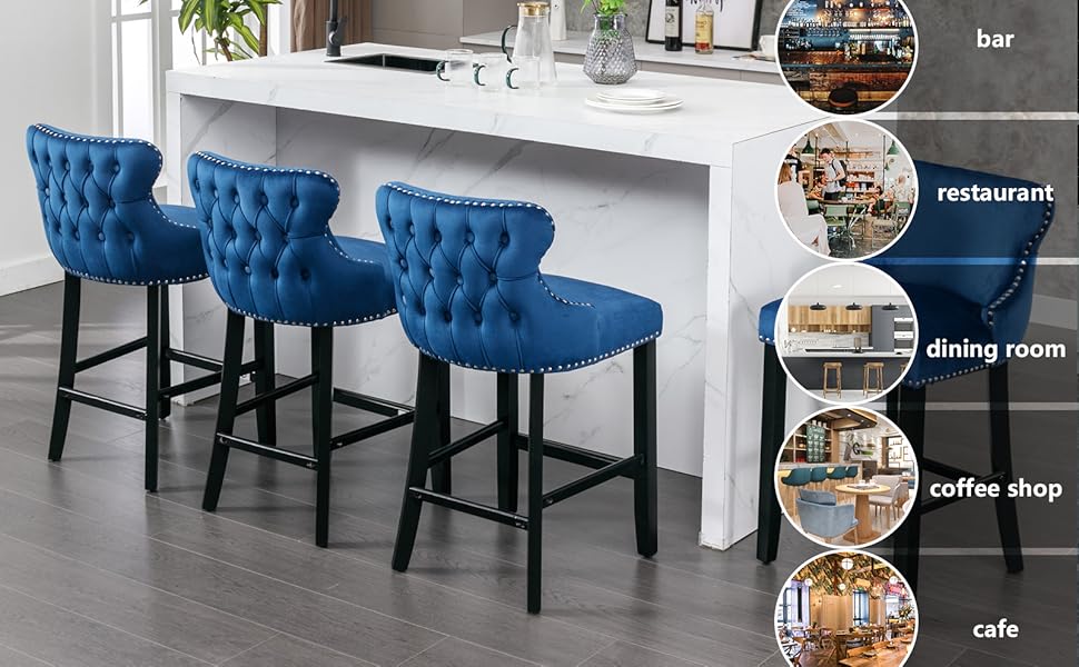 mikibama Velvet Wingback Bar Stools Set of 6, Upholstered