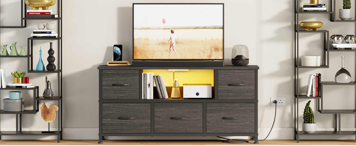 Lulive TV Stand Bedroom, Black LED Dresser TV Stand, Small