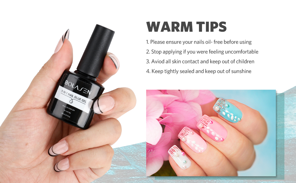 BOLASEN 5 in 1 Gel Nail Glue for Acrylic Nails 1PCS 8ML