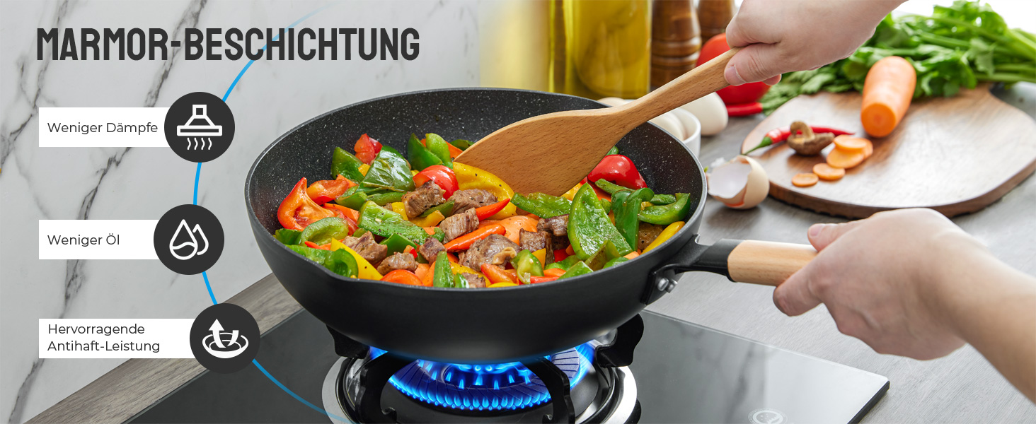 BEZIA Wokpfanne mit Deckel, Wokpfanne Induktion, Wok Pfanne 30 cm ...