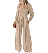 Dokotoo Women's Casual Loose Overalls Jumpsuits One Piece Long Sleeve Wide Leg Long Pant Rompers ...