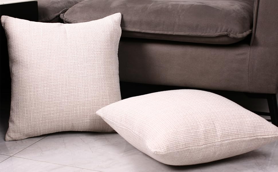 Amazon.co.jp YunJeude クッションカバー かわいい 45 45 おしゃれ 北欧 2枚セット ジッパー 麻 亜麻 無地