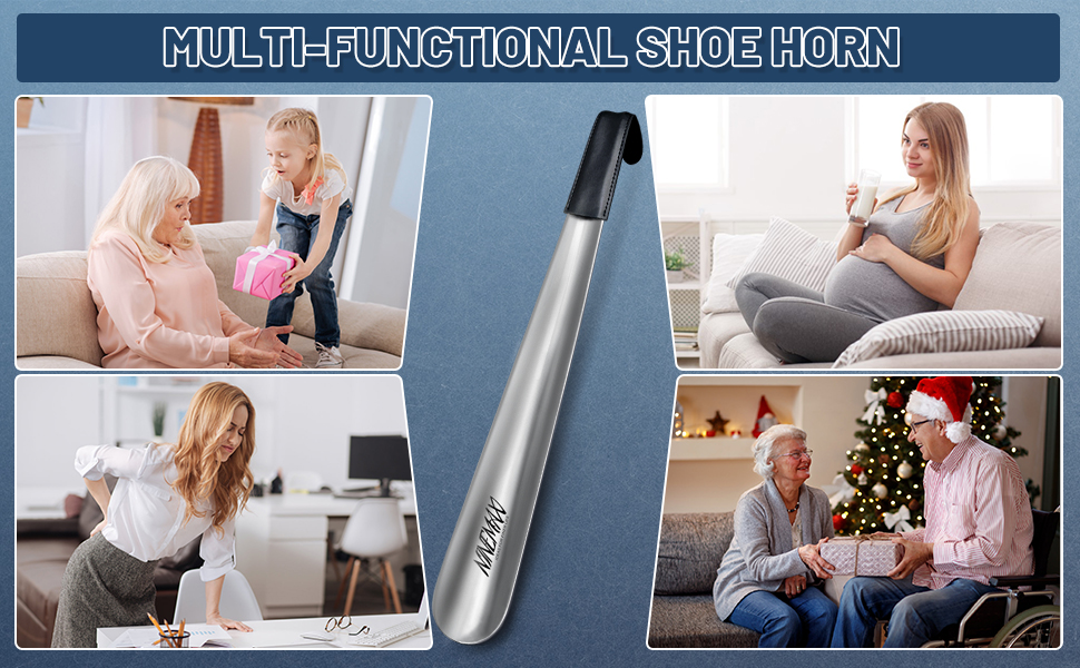 NINEMAX Metal Shoe Horn Long Handled Shoehorn 42cm Extra Long Shoe