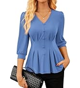 GRACE KARIN Womens Tops Fall Dressy Casual Blouse V Neck 3/4 Sleeve Peplum Business Shirts 2025 F...